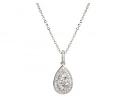 Silver CZ Crystal Filigree Teardrop Chain Necklace