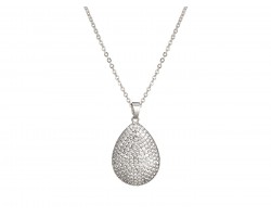 Silver CZ Crystal Pave Teardrop Chain Necklace