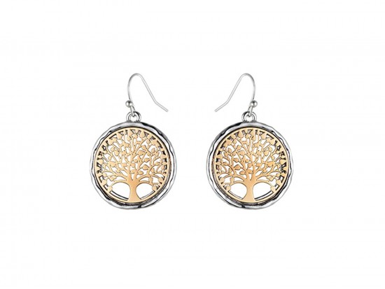 Gold Plate Tree Of Life Disc Hook Earrings Gold Plate Tree Of Life Disc Hook Earrings