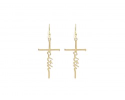 Gold Cross FAITH Hook Earrings