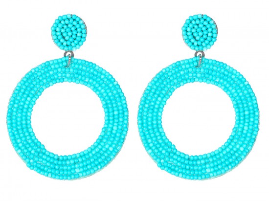 Turquoise Seed Bead Hoop Dangle Post Earrings