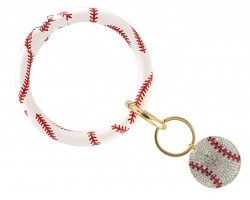 White Baseball Crystal Theme Bangle Keychain