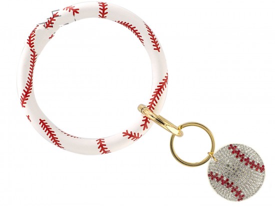 White Baseball Crystal Theme Bangle Keychain White Baseball Crystal Theme Bangle Keychain
