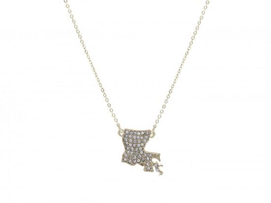 Gold Crystal Louisiana State Map Necklace Gold Crystal Louisiana State Map Necklace