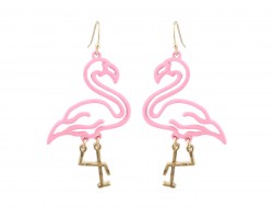 Pink Rubber Coated Flamingo Hook Earrings