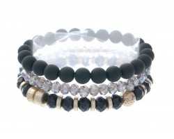 Black Rubber Crystal Stretch Bracelet 3pc Set