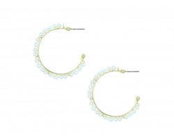 White Pearl Wire Wrap 45mm Gold  Hoops Earrings