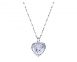 Silver CZ Crystal Heart Pendant Chain Necklace