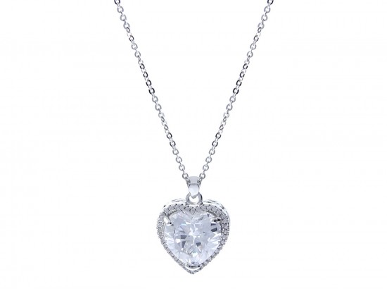 Silver CZ Crystal Heart Pendant Chain Necklace Silver CZ Crystal Heart Pendant Chain Necklace