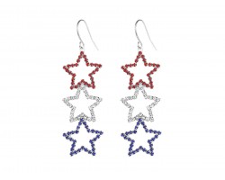 USA 3 Crystal Stars Silver Hook Earrings