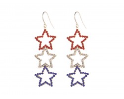 USA 3 Crystal Stars Gold Hook Earrings