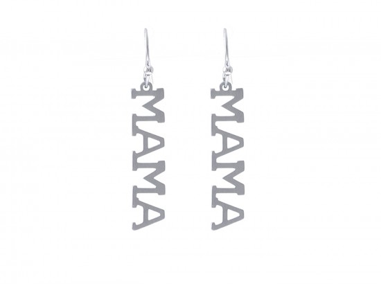 Silver Mama Word Hook Earrings