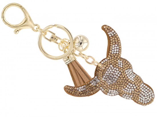 Longhorn Skull Head Crystal Tassel Key Chain