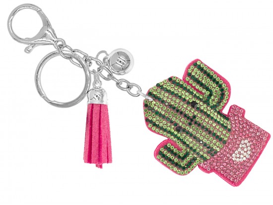Pink Green Crystal Cactus Pot Puffy Key Chain Pink Green Crystal Cactus Pot Puffy Key Chain