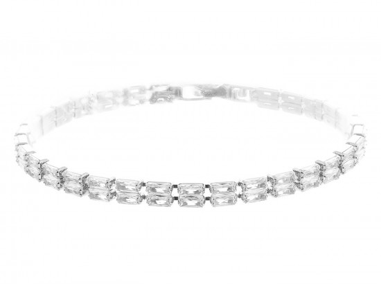 Silver CZ Crystal 2x4mm Baguette 2 Line Bracelet