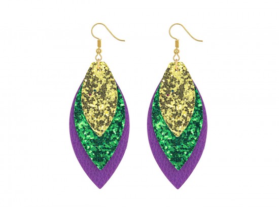 Mardi Gras Layered Glitter Hook Earrings