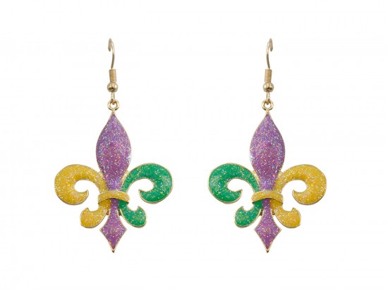 Mardi Gras Fleur De Lis Hook Earrings