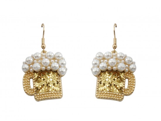 Gold Beer Mug Pearl Hook Earrings Gold Beer Mug Pearl Hook Earrings