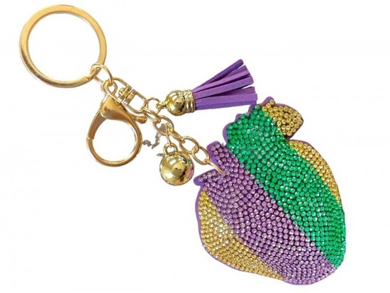 Mardi Gras Crystal Strawberry Puffy Key Chain