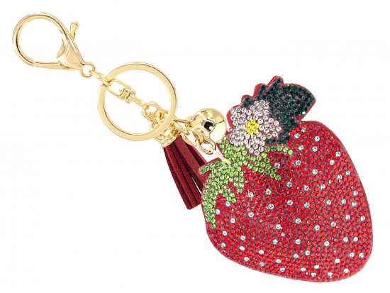 Red Strawberry Crystal Puffy Key Chain