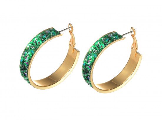 Green Glitter 35mm Hoop post Earrings