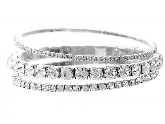 Clear Crystal 2mm 6mm Slv Memory Bracelet 3pc Set Clear Crystal 2mm 6mm Slv Memory Bracelet 3pc Set