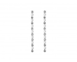Silver Pearl Crystal Single Line Post Earrings
