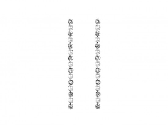 Silver Pearl Crystal Single Line Post Earrings