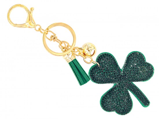 Green Crystal 3 Leaf Clover Puffy Keychain Green Crystal 3 Leaf Clover Puffy Keychain