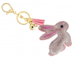 Pink Crystal Bunny Ears Puffy Key chain