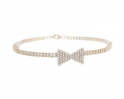 Gold Clear Crystal Bow 2 Line Choker Necklace