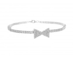 Silver Clear Crystal Bow 2 Line Choker Necklace