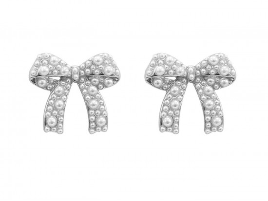 Silver Pearl Bow Post Earring