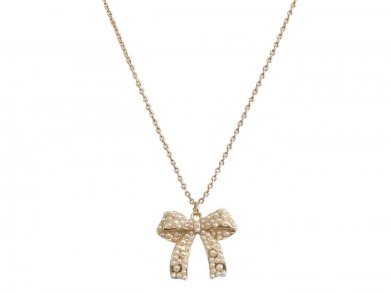 Gold Pearl Bow Chain Necklace