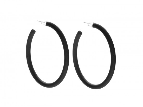 Black Rubber Coated Hoop Post Earrings Black Rubber Coated Hoop Post Earrings