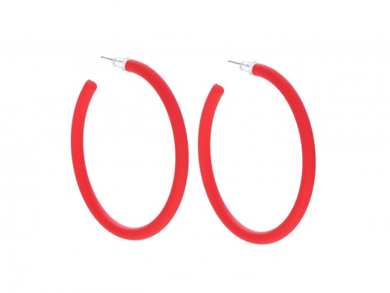 Red Rubber Coated Hoop Post Earrings