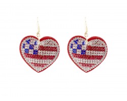 USA Flag Crystal Heart Puffy Hook Earrings