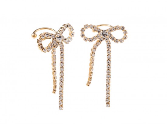 Gold Crystal Bow Long Tail Earring Cuffs Gold Crystal Bow Long Tail Earring Cuffs