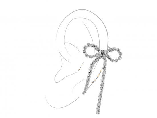 Silver Crystal Bow Long Tail Earring Cuffs Silver Crystal Bow Long Tail Earring Cuffs