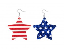 USA Glitter Star Stripes Suede Hook Earrings