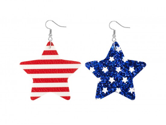 USA Glitter Star Stripes Suede Hook Earrings