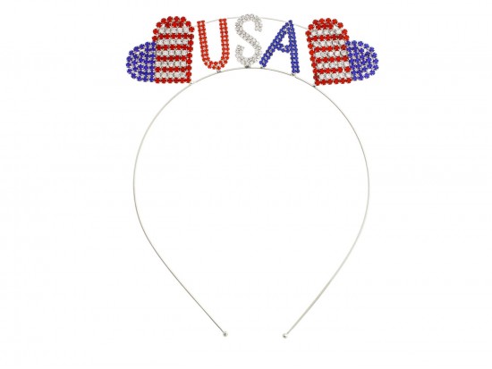 USA Flag Hearts Crystal Headband