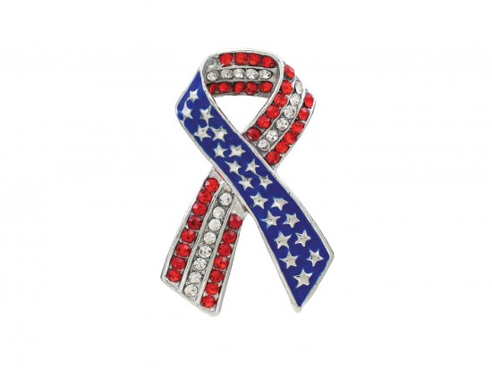 American Flag Ribbon Crystal Brooch Pin