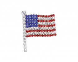 American Flag Crystal Heart Brooch Pin