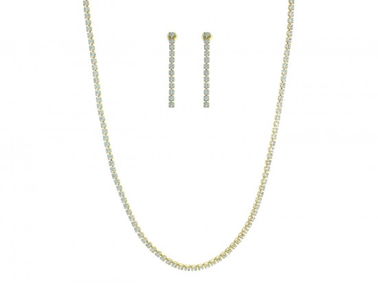 Gold Clear CZ Crystal 3mm Necklace Set