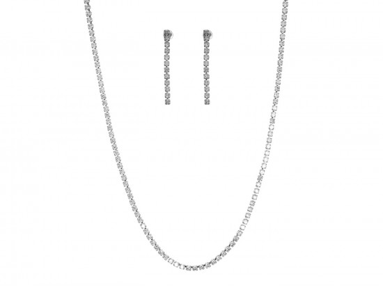 Silver Clear CZ Crystal 3mm Necklace Set