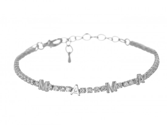 Silver MAMA CZ Crystal Tennis Bracelet