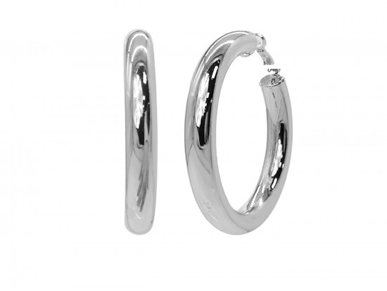 Silver Hollow 60mm Hoop Clutch Post Earrings