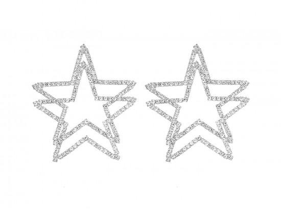 Silver Crystal Lg Double Stars Post Earrings