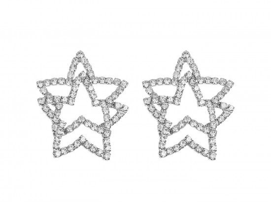 Silver Crystal Double Stars Post Earrings Silver Crystal Double Stars Post Earrings